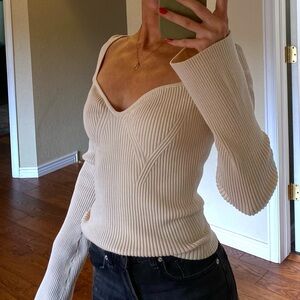 Women’s Cream Scoop Neck Sweater - Sweetheart Neckline - Off Shoulder